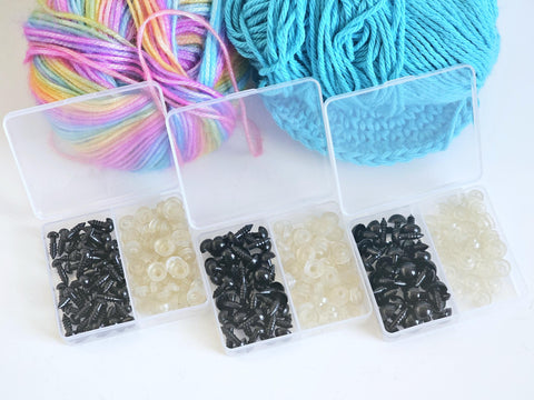 Single Size Black Safety Eyes 6 8 or 10mm with backs in Storage Case Plastic Screw Eyes Amigurumi Stuffed Animals Crochet Knit Plush Toys