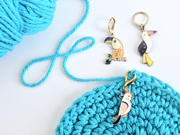 Tropical Birds Stitch Markers Set of 3 Parrot Toucan Knitting Crochet Stitch Marker Progress Keeper Stitch Counter Place Marker Crochet Gift