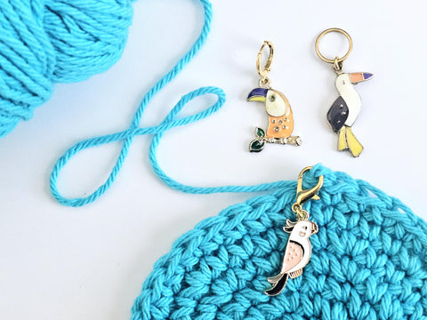 Tropical Birds Stitch Markers Set of 3 Parrot Toucan Knitting Crochet Stitch Marker Progress Keeper Stitch Counter Place Marker Crochet Gift