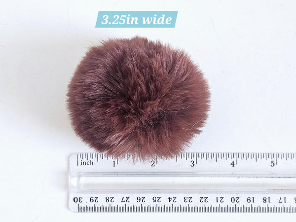 Plush Fur Pompoms 3.25in for attaching Knitted and Crochet Hats Faux Fur in 15 Solid Colors Pom pom Elastic Loop Pompom Holder Fastener