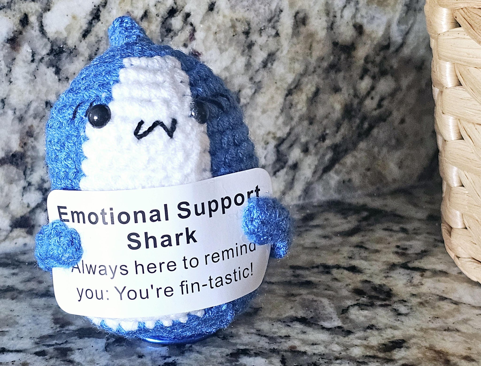Krinisou Crochet Mini Shark - Positive Animal Gift With Encouragement Card, Mental Health Support