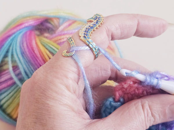 Yarn Tension Ring Elegant Gold and Blue Tones Adjustable Size 7-9 Crochet Ring Beginner Knitting Crochet Gift Tension Regulator Tool