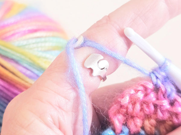 Yarn Tension Ring Elephant Silver Adjustable Size 5-7 Crochet Ring Beginner Knitting Crochet Gift Tension Regulator Tool