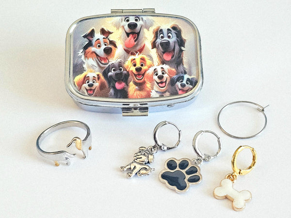 Mini Crochet Storage Case Cute Puppy Dogs Yarn Tension Ring & Stitch Markers Crochet Gift Set for Knitter Dog Tin Doggy Pill Box