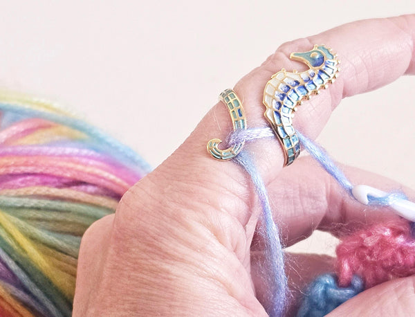 Yarn Tension Ring Elegant Gold and Blue Tones Adjustable Size 7-9 Crochet Ring Beginner Knitting Crochet Gift Tension Regulator Tool