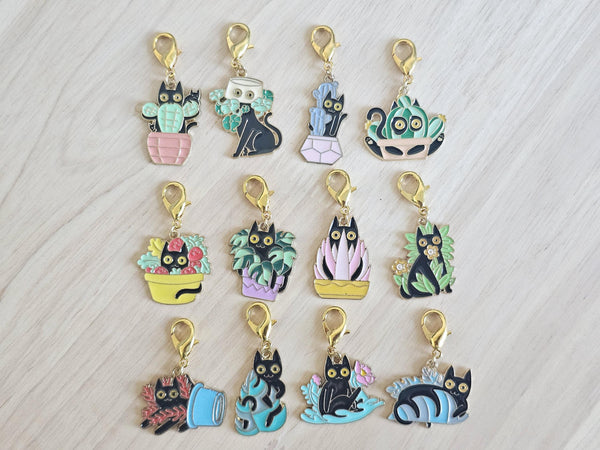 Black Cats in Plants Stitch Markers Set of 12 Cute Crochet and Knitting Accessories Yarn Markers for Projects Cat Lover Gift