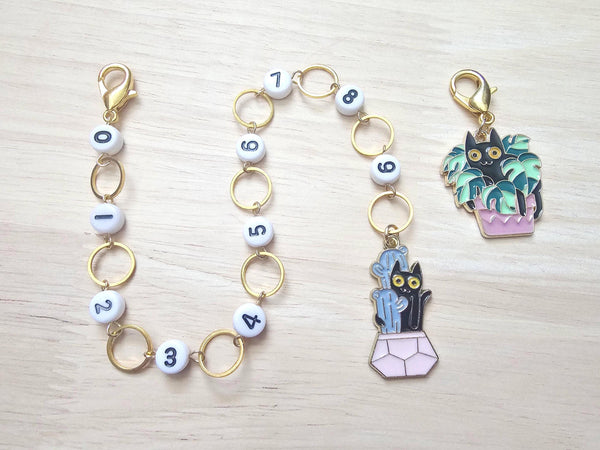 Black Cats and Plants Numbered Row Counter Chain for Knitting Progress Keeper for Counting Rows Track Rows Knitting Tools Knit Accessories