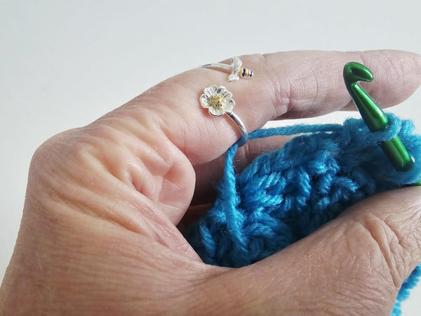 Flower Gift Set for Crochet or Knitting Bee Yarn Tension Ring and Stitch Marker Set Zipper Pouch Gift Bag Crochet and Knitting Tools