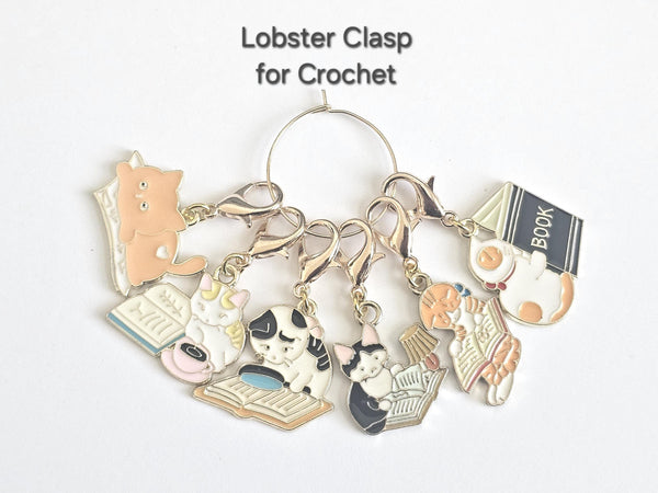 Reading Cats Stitch Markers Set of 6 Kitties with books Knitting Crochet Stitch Markers Progress Keepers Stitch Counter Place Marker