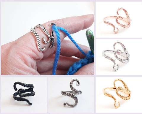 Silver or Gold Steel Yarn Tension Ring Flowers Adjustable Crochet