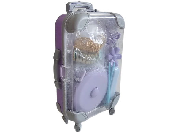 Crochet & Knitting Travel Notions Kit in Mini Suitcase Gift Box Portable Tool Set with Stitch Markers Scissors Tape Measure and Tension Ring