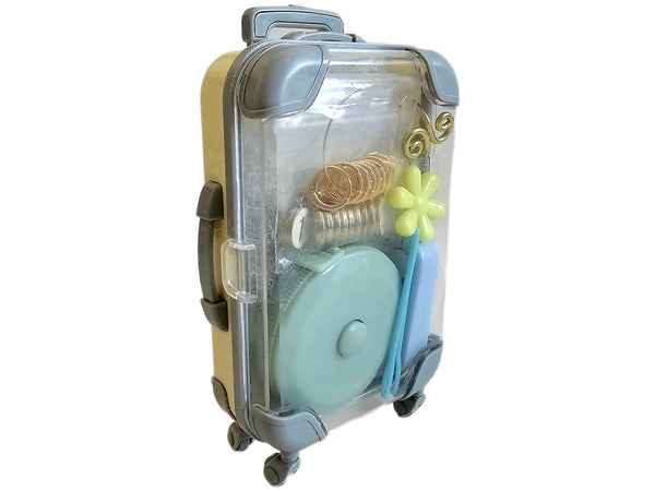 Crochet & Knitting Travel Notions Kit in Mini Suitcase Gift Box Portable Tool Set with Stitch Markers Scissors Tape Measure and Tension Ring