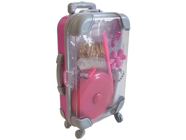 Crochet & Knitting Travel Notions Kit in Mini Suitcase Gift Box Portable Tool Set with Stitch Markers Scissors Tape Measure and Tension Ring