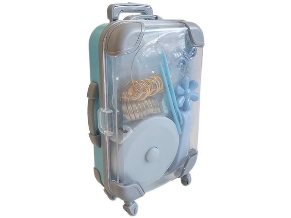 Crochet & Knitting Travel Notions Kit in Mini Suitcase Gift Box Portable Tool Set with Stitch Markers Scissors Tape Measure and Tension Ring