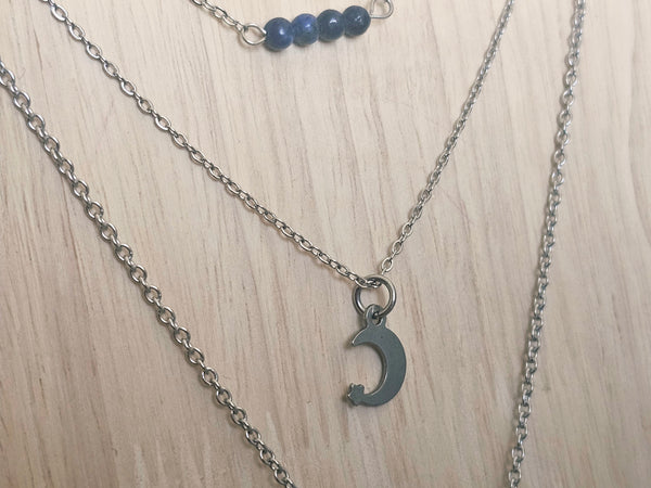 Gemstone & Charm Layered Necklace Set - Lapis Lazuli