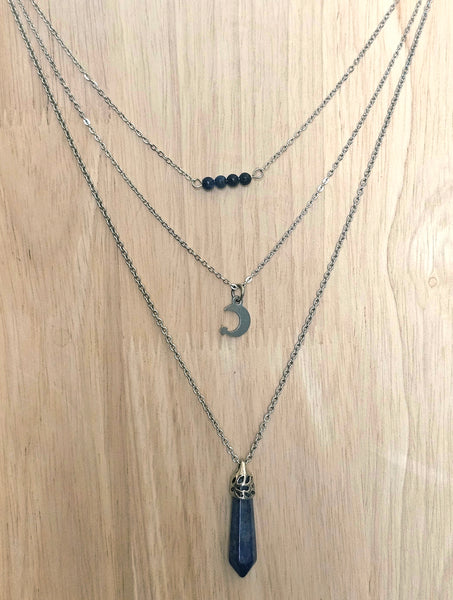 Gemstone & Charm Layered Necklace Set - Lapis Lazuli