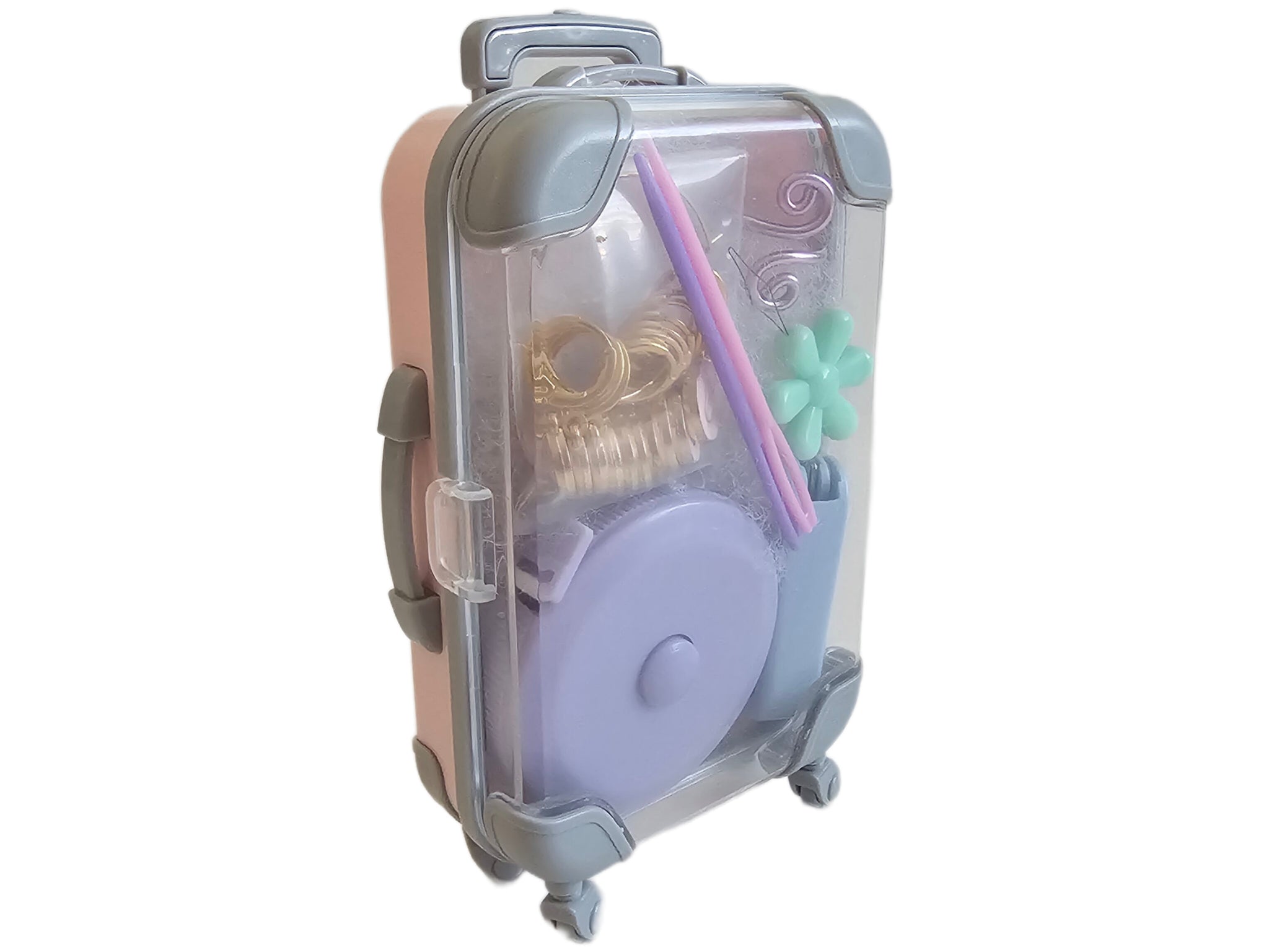 Crochet & Knitting Travel Notions Kit in Mini Suitcase Gift Box Portable Tool Set with Stitch Markers Scissors Tape Measure and Tension Ring