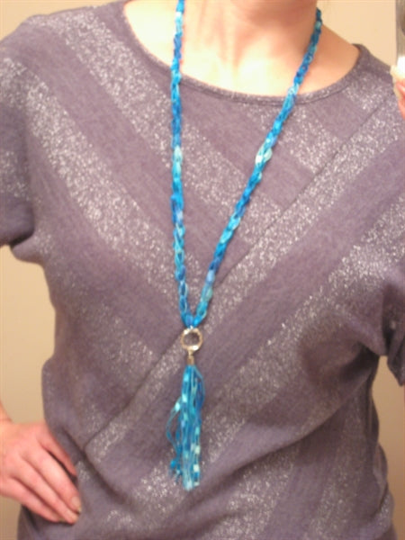 Crocheted Trellis Yarn LONG TASSEL Necklace Pattern - Instant Digital Download