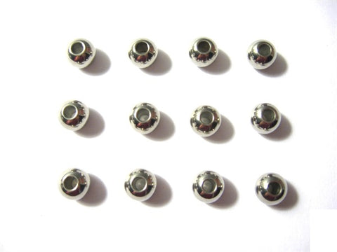 12 Stainless Steel Round Beads 7x8mm, 3mm Hole