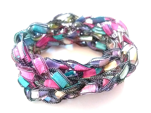 Crocheted Trellis Yarn Long Necklace or wear as Wrap-Around Bracelet - 15 Color Choices