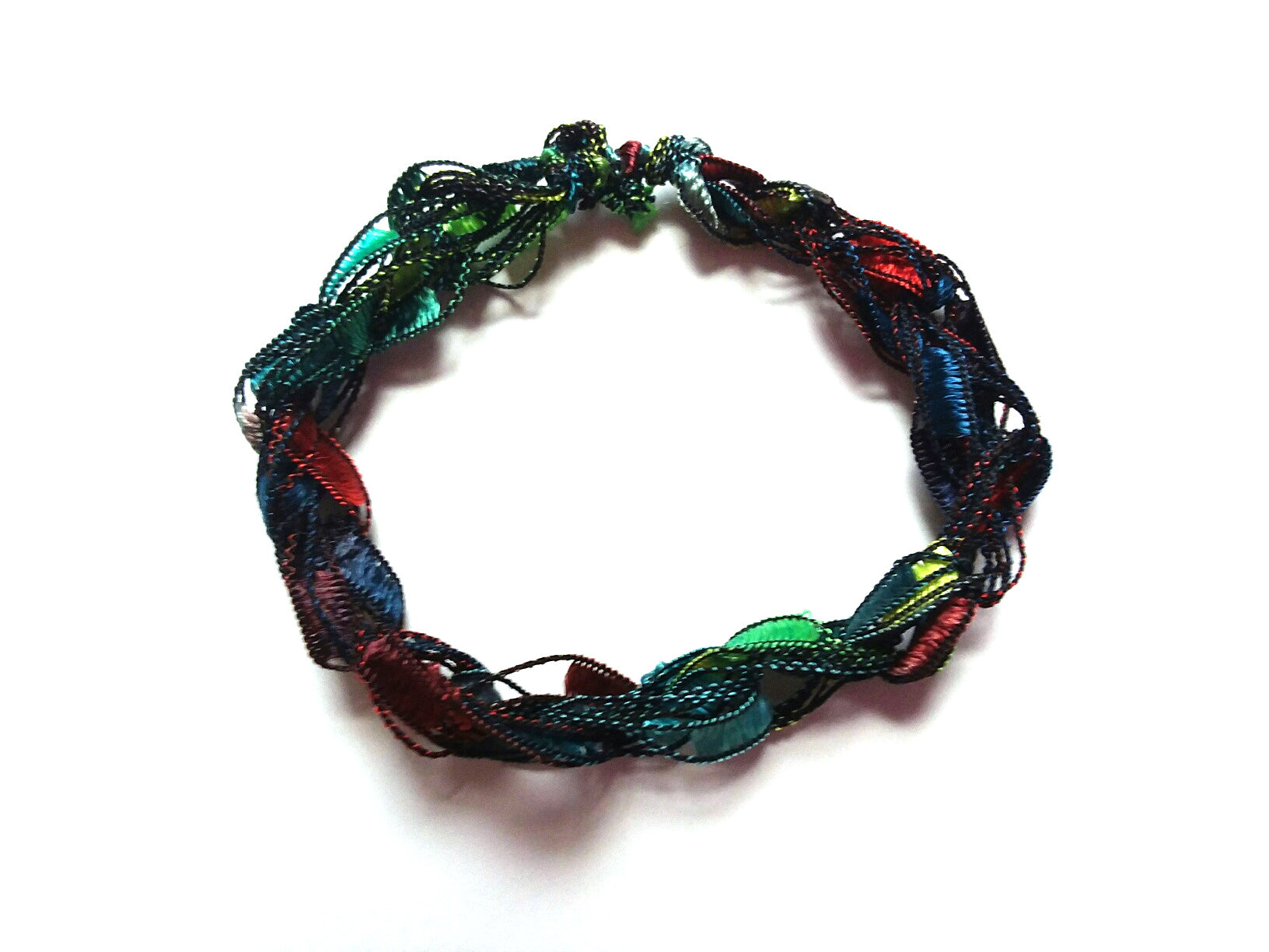 CHOOSE YOUR CHARM-Crocheted Trellis Ladder Yarn Bracelet Color Jewels