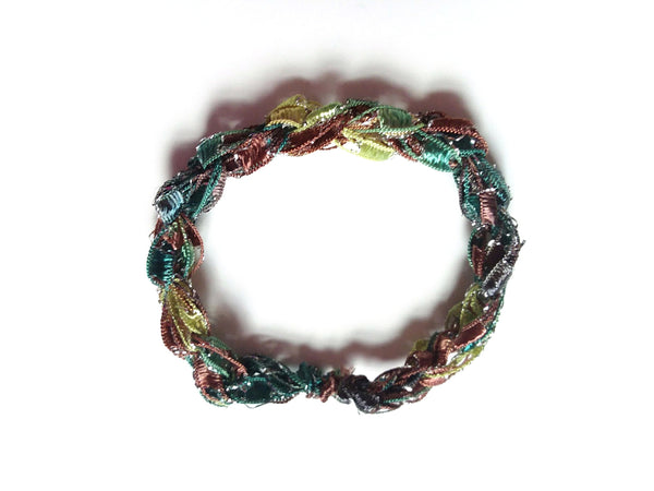 CHOOSE YOUR CHARM-Crocheted Trellis Ladder Yarn Bracelet Color Woodland Sparkle