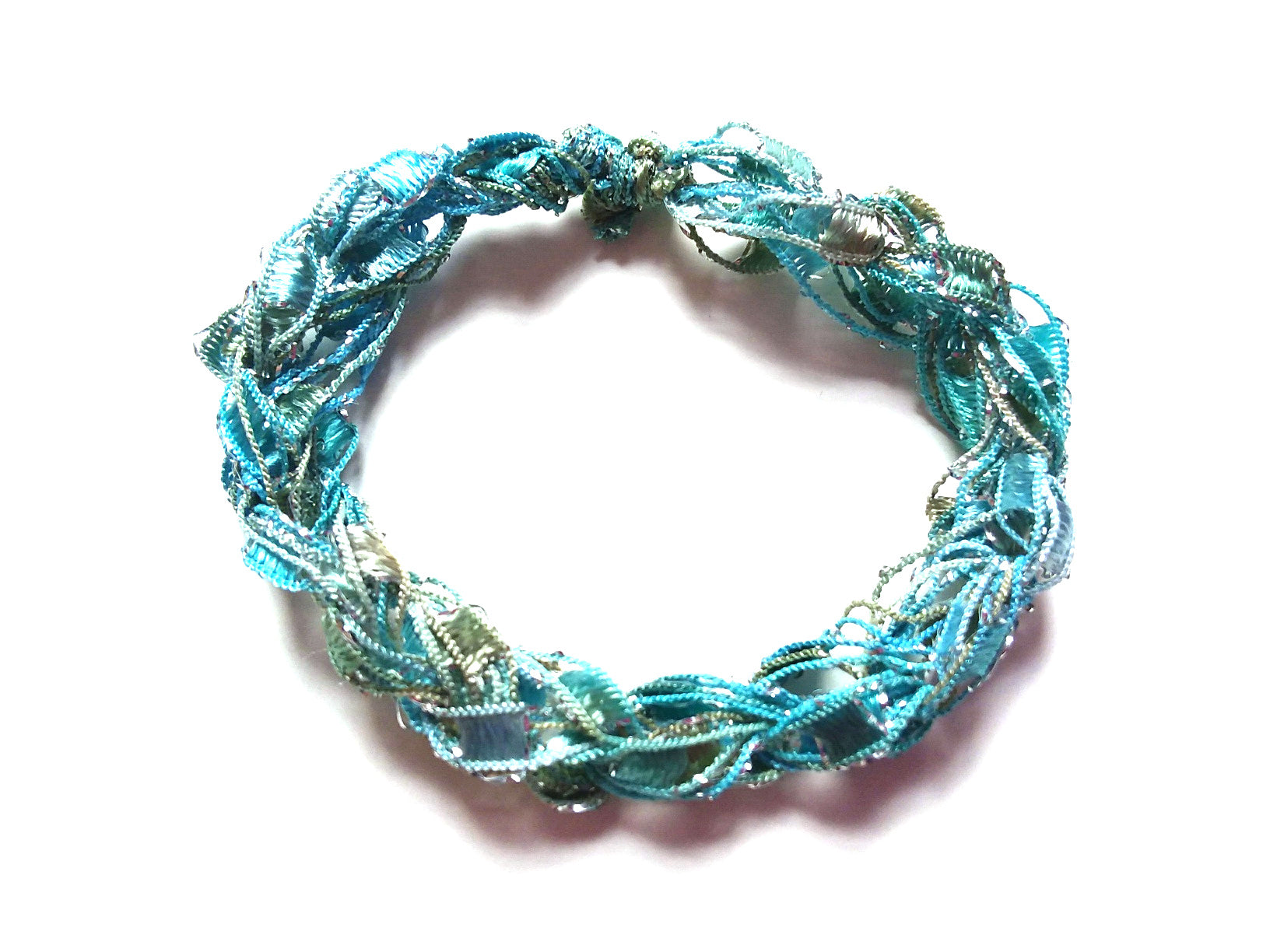CHOOSE YOUR CHARM-Crocheted Trellis Ladder Yarn Bracelet Color Caribbean Sparkle