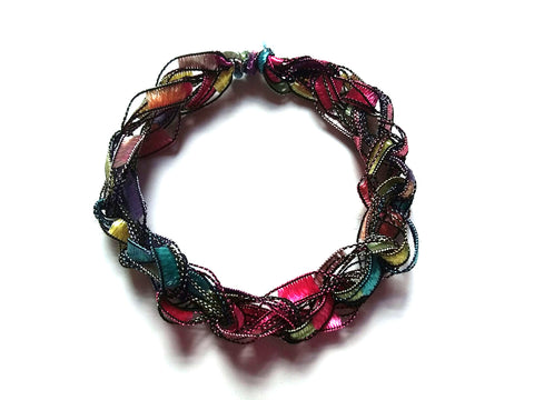 CHOOSE YOUR CHARM-Crocheted Trellis Ladder Yarn Bracelet Color Confetti