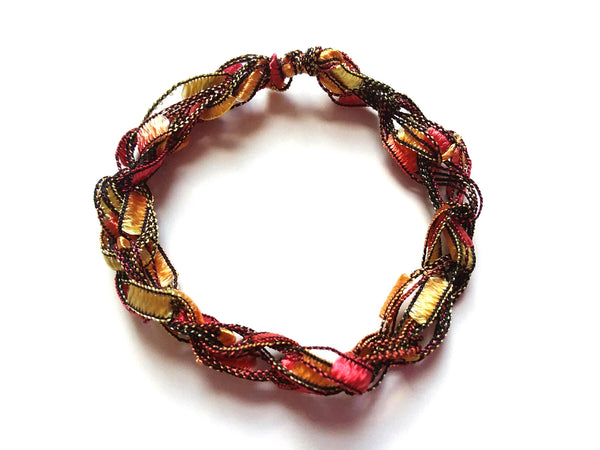 CHOOSE YOUR CHARM-Crocheted Trellis Ladder Yarn Bracelet Color Autumn