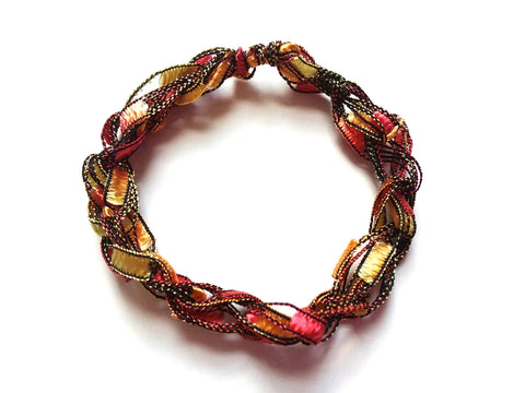 CHOOSE YOUR CHARM-Crocheted Trellis Ladder Yarn Bracelet Color Autumn