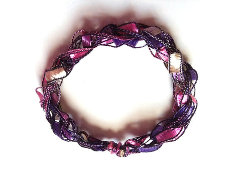 CHOOSE YOUR CHARM-Crocheted Trellis Ladder Yarn Bracelet Color Pink Purple