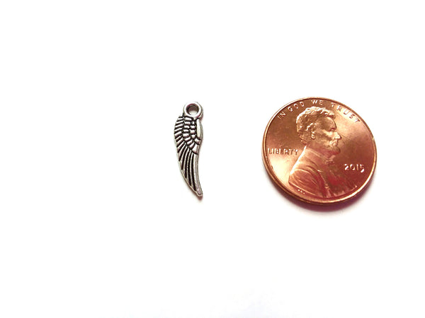 Antique Silver Small Angel Wing Pendant Charms (Jump Rings Included)
