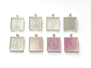 8PC Silver 25mm, 1 Inch Square blank Pendant Tray Bezel Setting