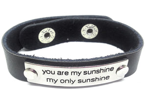 Inspirational Message Connector Leather Snap Bracelet - you are my sunshine my only sunshine