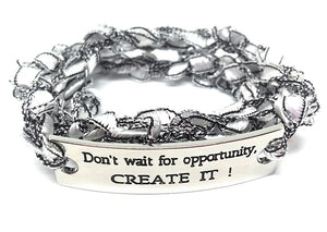 Inspirational Message Crocheted Ladder Yarn Wrap Around Bracelet - Don't wait for Opportunity CREATE IT!
