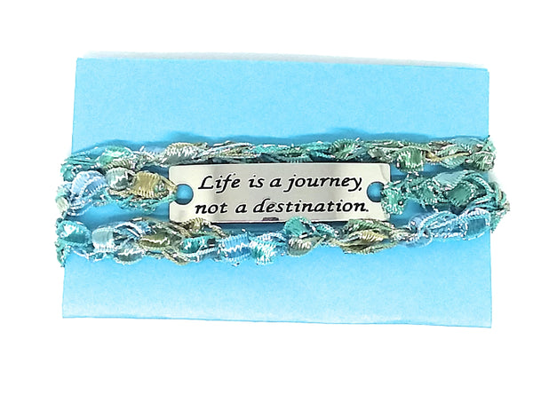 Inspirational Message Crocheted Ladder Yarn Wrap Around Bracelet - Life is a journey not a destination