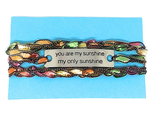 Inspirational Message Crocheted Ladder Yarn Wrap Around Bracelet - you are my sunshine my only sunshine