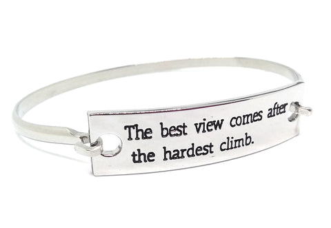 Stainless Steel Inspirational Message Connector Bangle Bracelet - The best view comes after the hardest climb