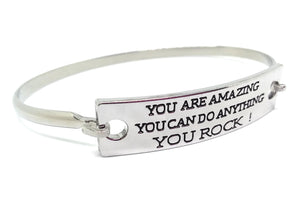 Stainless Steel Inspirational Message Connector Bangle Bracelet - YOU ARE AMAZING YOU CAN DO ANYTHING YOU ROCK!