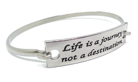 Stainless Steel Inspirational Message Connector Bangle Bracelet - Life is a journey not a destination