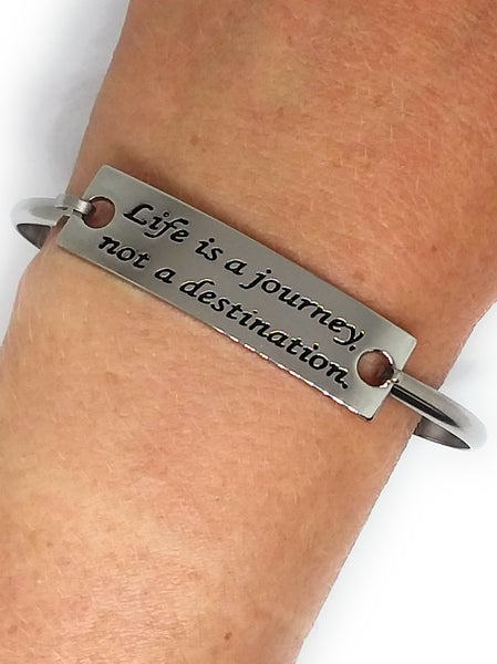 Stainless Steel Inspirational Message Connector Bangle Bracelet - Life is a journey not a destination
