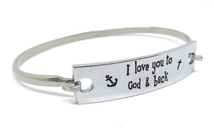 Stainless Steel Inspirational Message Connector Bangle Bracelet - I love you to God & back