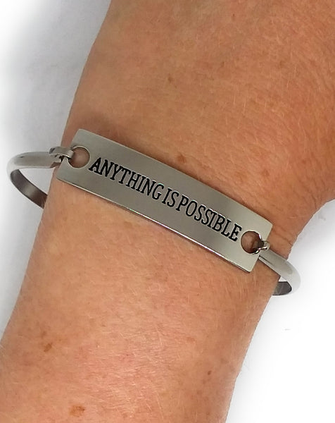 Stainless Steel Inspirational Message Connector Bangle Bracelet - ANYTHING IS POSSIBLE