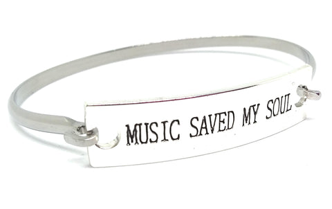 Stainless Steel Inspirational Message Connector Bangle Bracelet - MUSIC SAVED MY SOUL