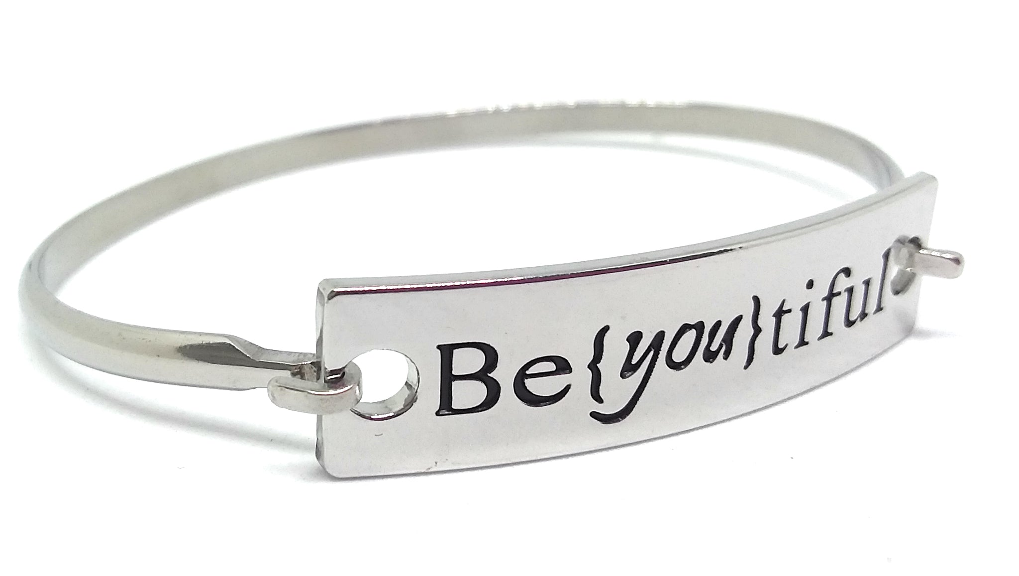 Stainless Steel Inspirational Message Connector Bangle Bracelet - Be{You}tiful
