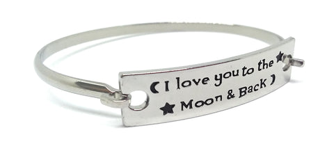 Stainless Steel Inspirational Message Connector Bangle Bracelet - I love you to the moon & back