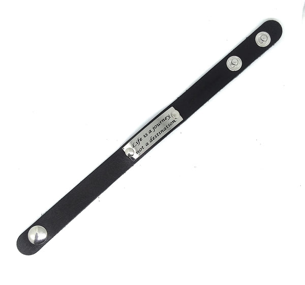 Inspirational Message Connector Leather Snap Bracelet - Life is a journey not a destination