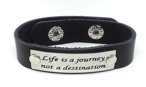 Inspirational Message Connector Leather Snap Bracelet - Life is a journey not a destination