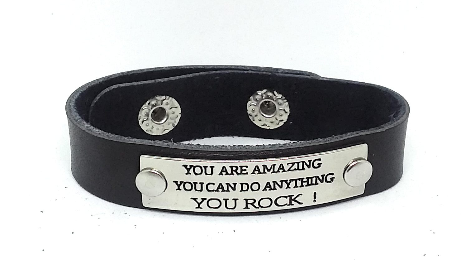 Inspirational Message Connector Leather Snap Bracelet - YOU ARE AMAZING YOU CAN DO ANYTHING YOU ROCK!