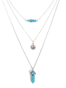 Gemstone & Charm Layered Necklace Set - Blue Howlite
